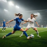 Chelsea and Lyon players competing in the UEFA Women's Champions League